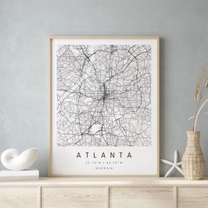 Atlanta Georgia, Printable City Map, Blue & White Wall Art, Modern Map Print, Travel Gift, Home Decor, Minimalist Poster
