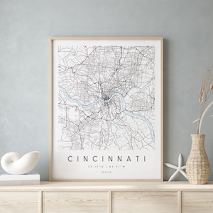 Ohio, Digitale Kunst Karte, Digitaldruck Poster, Blau-Weiß Stadt karte, Unikat, Geschenk karte, zeitgenössische Karte, Moderne Karte