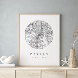Dallas Texas, Digital Art Map, Digital Print Poster, Blue and White City Map, Unique, Gift Map, Contemporary Map, Modern Map 2