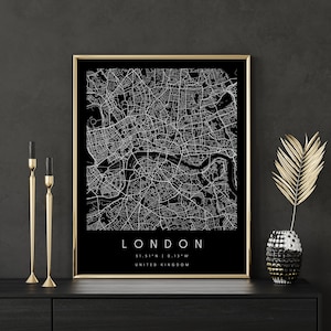 London United Kingdom, Digital Art Map, Digitaldruck Poster, Schwarz-Weiß Stadt karte, Unikat, Geschenkkarte, Zeitgenössische Karte, Moderne Karte 2
