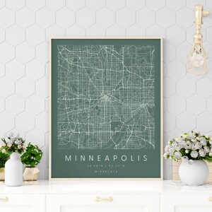 Minneapolis Minnesota, Digitale Kunst Karte, Digitaler Druck Poster, Grün und Weiß Stadt Karte, Unikat, Geschenk Karte, zeitgenössische Karte, moderne Karte