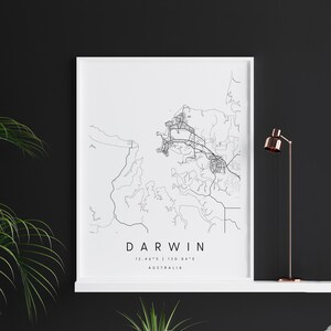Darwin Australien, Digital Art Map, Digitaldruck Poster, Schwarz-Weiß Stadt karte, Unikat, Geschenkkarte, Zeitgenössische Karte, Moderne Karte