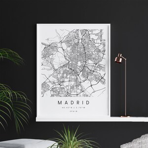 Madrid Spanien, Digitale Kunst Karte, Digitaldruck Poster, Schwarz-Weiß Stadt karte, Unikat, Geschenk karte, zeitgenössische Karte, Moderne Karte
