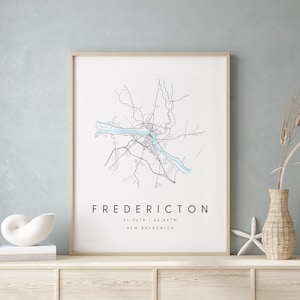 Fredericton New Brunswick, Digital Art Map, Digitaldruck Poster, Blau weiß Stadt karte, Unikat, Geschenk karte, Zeitgenössische Karte, Moderne Karte 1