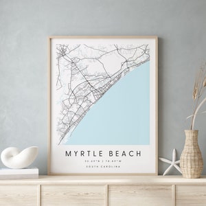Myrte Beach South Carolina, Digitale Kunst Karte, Digitaldruck Poster, Blau weiß Stadt karte, Unikat, Geschenk karte, zeitgenössische Karte, Moderne Karte