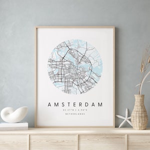 Amsterdam Niederlande, Digitale Kunst Karte, Digitaldruck Poster, Blau und Weiß Stadt karte, Unikat, Geschenk karte, zeitgenössische Karte, Moderne Karte 1