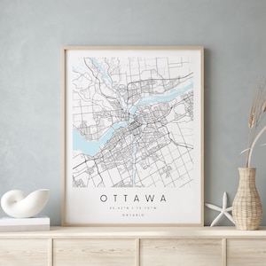 Ottawa Canada, Printable City Map, Blue & White Wall Art, Modern Map Print, Travel Gift, Home Decor, Minimalist Poster