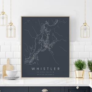 Whistler British Columbia, Digitale Kunst Karte, Digitaldruck Poster, Neutral Navy and White City Map, Unikat, Geschenk, Zeitgenössische Karte, Modern