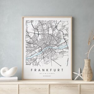Frankfurt Germany, Printable City Map, Blue & White Wall Art, Modern Map Print, Travel Gift, Home Decor, Minimalist Poster