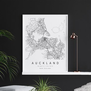 Auckland Neuseeland, Digital Art Map, Digitaldruck Poster, Schwarz-Weiß Stadt karte, Unikat, Geschenkkarte, Zeitgenössische Karte, Moderne Karte