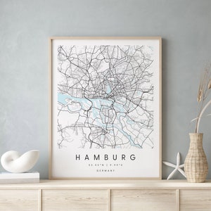 Hamburg Germany, Printable City Map, Blue & White Wall Art, Modern Map Print, Travel Gift, Home Decor, Minimalist Poster