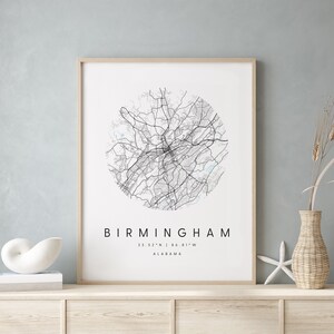 Birmingham Alabama, Digitale Kunst Karte, Digitaldruck Poster, Blau weiß Stadt karte, Unikat, Geschenk Karte, Zeitgenössische Karte, Moderne Karte 2