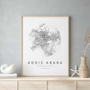 Addis Abeba Äthiopien, Digitale Kunst Karte, Digitaldruck Poster, Blau weiß Stadt karte, Unikat, Geschenk Karte, Zeitgenössische Karte, Moderne Karte 2