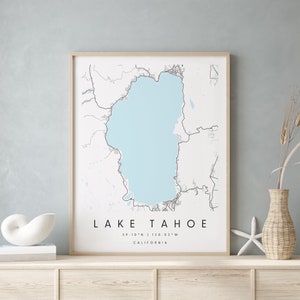 Lake Tahoe California, Printable City Map, Blue & White Wall Art, Modern Map Print, Travel Gift, Home Decor, Minimalist Poster