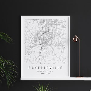 Fayetteville Arkansas, Digital Art Map, Digital Print Poster, Blacl and White City Map, Unique, Gift Map, Contemporary Map, Modern Map