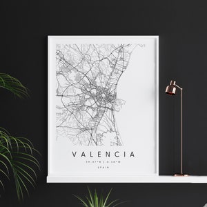 Valencia Spanien, Digitale Kunst Karte, Digitaldruck Poster, Schwarz-Weiß Stadt karte, Unikat, Geschenk karte, zeitgenössische Karte, Moderne Karte