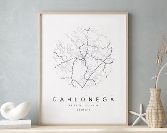 Dahlonega Georgia, Digital Art Map, Digital Print Poster, Blue and White City Map, Unique, Gift Map, Contemporary Map, Modern Map 1