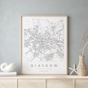 Glasgow Scotland, Digital Print Poster, Blue and White City Map, Unique, Gift Map, Contemporary Map, Modern Map 1