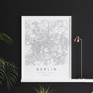 Berlin Deutschland, Digital Art Map, Digitaldruck Poster, Schwarz-Weiß Stadtplan, Unikat, Geschenkkarte, Zeitgenössische Karte, Moderne Karte
