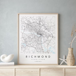 Richmond Virginia, Printable City Map, Blue & White Wall Art, Modern Map Print, Travel Gift, Home Decor, Minimalist Poster