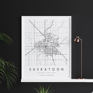 Saskatoon Saskatchewan, Digitale Kunst Karte, Digitaldruck Poster, Schwarz-Weiß-Stadtplan, Unikat, Geschenkkarte, zeitgenössische Karte, moderne Karte