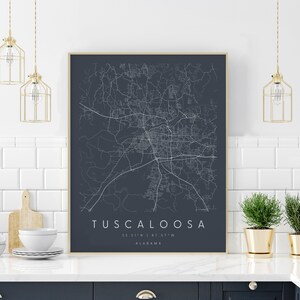 Tuscaloosa Alabama, Digitale Kunst Karte, Digitaler Druck Poster, Neutrale Marine und Weiße Stadt Karte, Unikat, Geschenk Karte, zeitgenössische Karte, moderne Karte