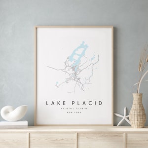 Lake Placid New York, Digital Art Map, Digitaldruck Poster, Blau-Weiß Stadt karte, Unikat, Geschenkkarte, Zeitgenössische Karte, Moderne Karte 1