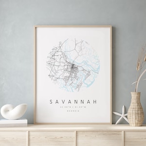 Savannah Georgia, Printable City Map, Blue & White Wall Art, Modern Map Print, Travel Gift, Home Decor, Minimalist Poster 2