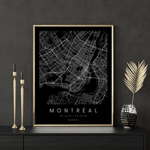 Montréal Québec, Carte d’art numérique, Affiche imprimée numérique, Carte de la ville en noir et blanc, Unique, Carte cadeau, Carte contemporaine, Carte moderne 2