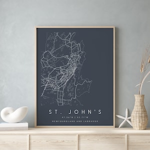 Custom - St. John es Neufundland und Labrador, Digitaldruck Poster, Navy City Map, Unikat, Geschenk Karte, Zeitgenössische Karte, Moderne Karte