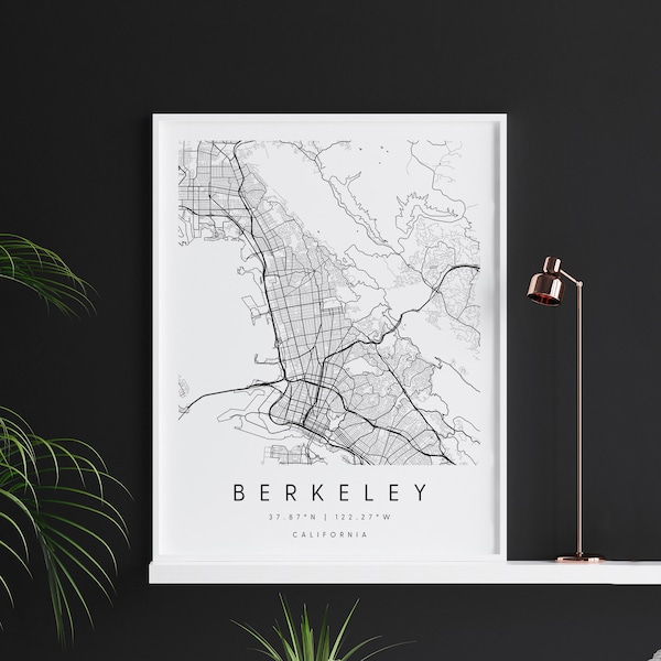 Berkeley California, Digital Art Map, Digital Print Poster, Black and White City Map, Unique, Gift Map, Contemporary Map, Modern Map