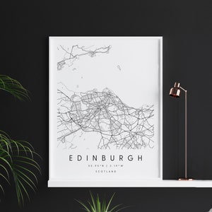 Edinburgh Schottland, Digitale Kunst Karte, Digitaldruck Poster, Schwarz-Weiß-Stadtplan, Unikat, Geschenkkarte, zeitgenössische Karte, moderne Karte