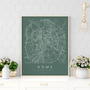 Rom Italien, Digitale Kunst Karte, Digitaldruck Poster, Grün und Weiß Stadtplan, Unikat, GeschenkKarte, zeitgenössische Karte, moderne Karte