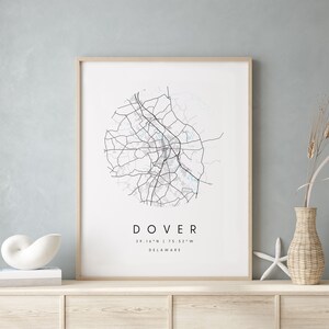 Dover Delaware, Digital Art Map, Digital Print Poster, Blue and White City Map, Unique, Gift Map, Contemporary Map, Modern Map 1