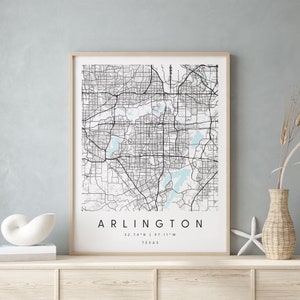 Arlington Texas, Digital Art Map, Digital Print Poster, Blue and White City Map, Unique, Gift Map, Contemporary Map, Modern Map