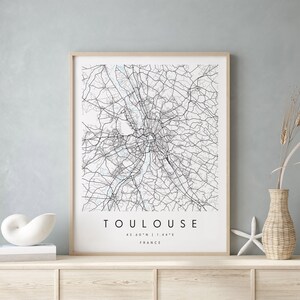 Toulouse France, Digital Print Poster, Blue and White City Map, Unique, Gift Map, Contemporary Map, Modern Map