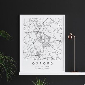 Oxford United Kingdom, Digital Art Map, Digitaldruck Poster, Schwarz-Weiß Stadtplan, Unikat, Geschenkkarte, Zeitgenössische Karte, Moderne Karte