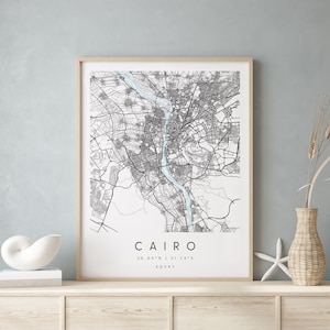 Cairo Egito, mapa de arte digital, pôster de impressão digital, mapa da cidade azul e branco, exclusivo, mapa de presente, mapa contemporâneo, mapa moderno