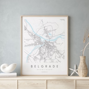 Belgrado Servië, Digitale Kunst Kaart, Digitale Print Poster, Blauw en Wit Stadskaart, Uniek, Gift Map, Hedendaagse Kaart, Moderne Kaart
