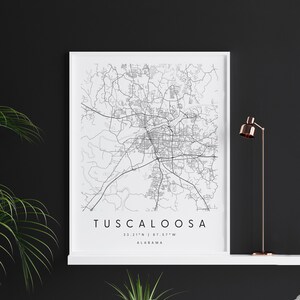 Tuscaloosa Alabama, Digitale Kunst Karte, Digitaldruck Poster, Schwarz-Weiß Stadt karte, Unikat, Geschenk karte, zeitgenössische Karte, Moderne Karte