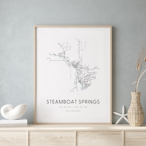 Steamboat Spring Colorado, Digital Art Map, Digitaldruck Poster, Blau-Weiß Stadtplan, Unikat, Geschenkkarte, Zeitgenössische Karte 2
