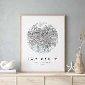 São Paulo Brasilien, Digitale Kunst Karte, Digitaldruck Poster, Blau weiß Stadt karte, Unikat, Geschenk Karte, Zeitgenössische Karte, Moderne Karte 1