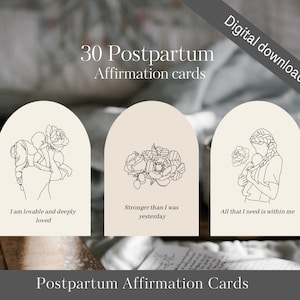 30 Printable Postpartum Affirmation Cards, Affirmation Cards For Wellness, Instant Download, New Mom Self-Care Mantra, Postpartum Gift, PDF