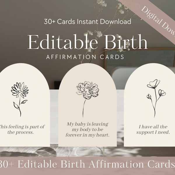 30+ Editable Childbirth Affirmation Card, Customizable Birth Mantras, Personalized Labor Encouragement Cards, Printable Birth Affirm Cards,