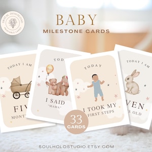 Cartes d'étapes de bébé aux tons neutres, accessoire photo mensuel, cadeau de baby shower, souvenirs de cartes d'étapes de bébé, cadeau pour nouveau-né, téléchargement immédiat