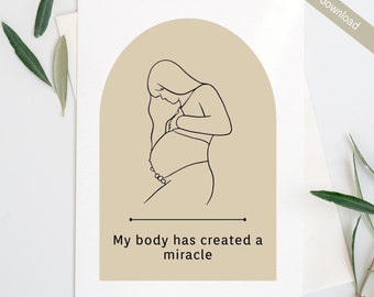 Karty z afirmacjami ciąży, pozytywne cytaty o porodzie, grafika liniowa do druku, prezent dla douli do pobrania w wersji cyfrowej, prezent na baby shower dla mamy