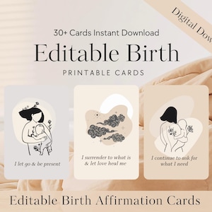 30+ Customizable Birth Cards, Pregnancy Empowerment Cards, Canva Template Birthing Card, Instant Download, Positive Labor Gift for Mom to Be