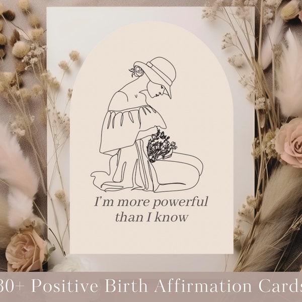 Set of 36 Doula and Birth Affirmation Printable Cards, Encouraging Birth Quotes, Digital Download, Mindfulness Cards, Baby Shower Gift, PDF