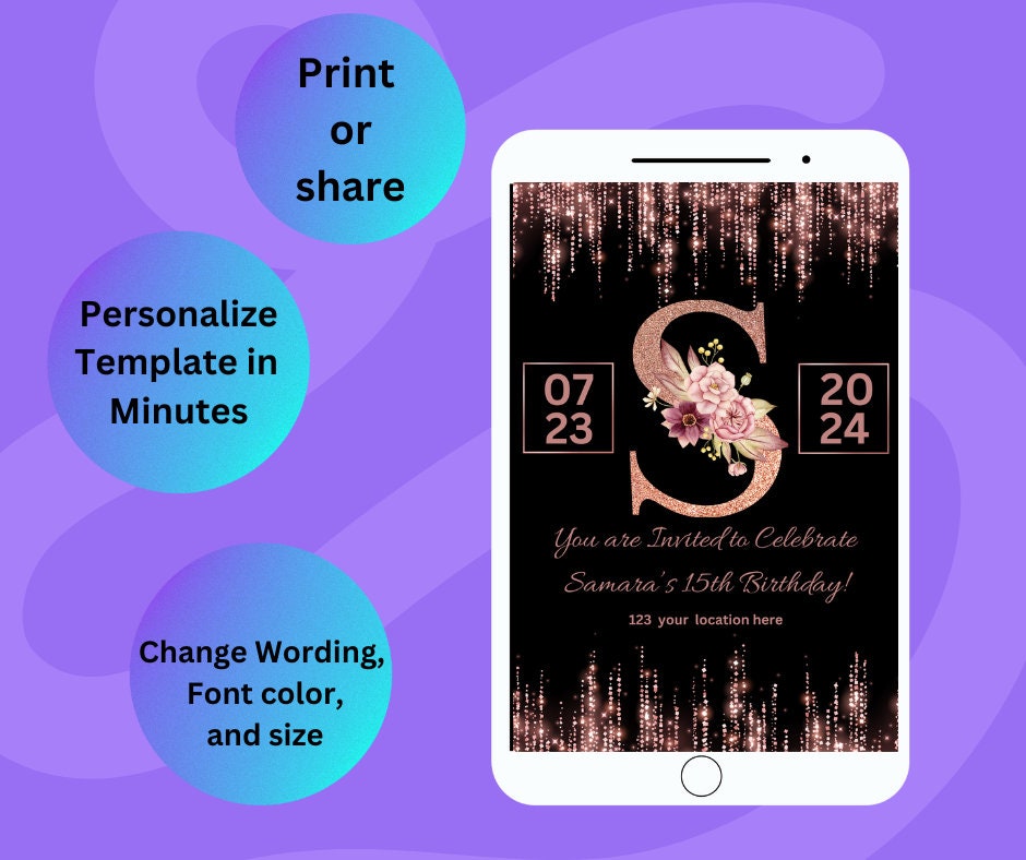 Editable Digital Invitation Template Customizable Event Invite Gold ...