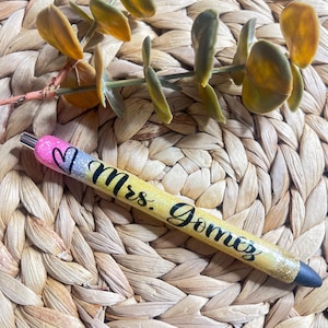 Pencil pen , Personalized Pen, Custom glitter Pencil pen, refillable Gel pen, teacher appreciation gift, Custom Epoxy pen, teacher pen gift